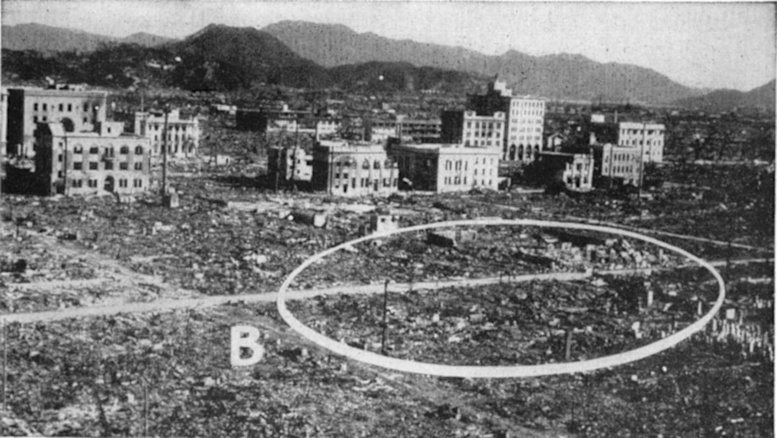 Panorama of the destroyed city center of Hiroshima