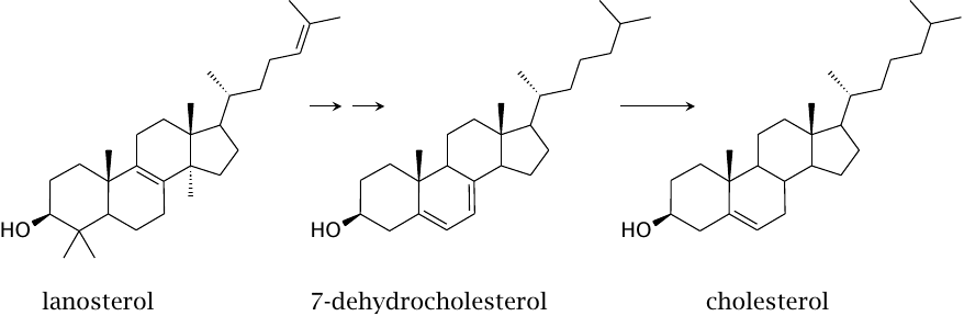 Structures of lanosterol, 7-dehydrocholesterol, and cholesterol