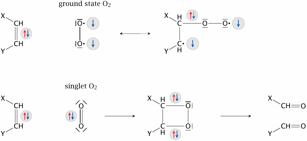 Singlet oxygen reacts readily with non-radicals