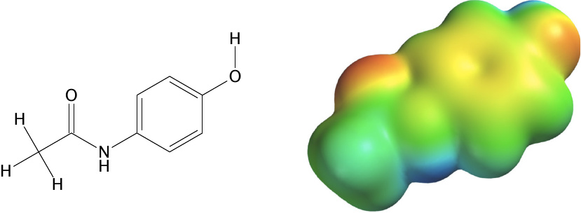 Electrostatic potential mapped onto the electronic density for
                    acetaminophen