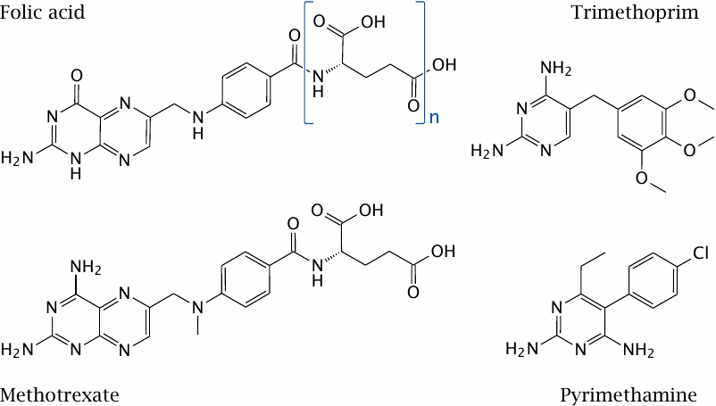 Structures of folic acid and of three inhibitors of dihydrofolate
                    reductase