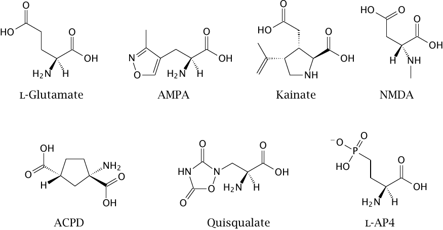 Chemical structures of subtype-selective glutamate receptor ligands