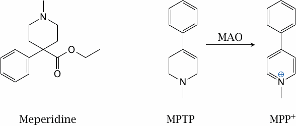MAO-induced toxicity of MPTP (N-methyl-4-phenyl-tetrahydropyridine)