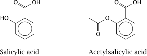 The active ingredient of willow bark, and its more widely known
                    derivative