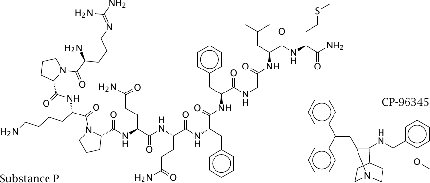Substance P and its competitive antagonist CP-96345